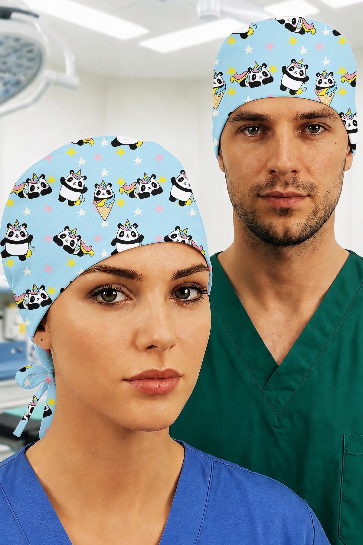 Külahta Panda Desenli Unisex Cerrahi Bone Hemşire ve Doktor Bone - Külahta Panda