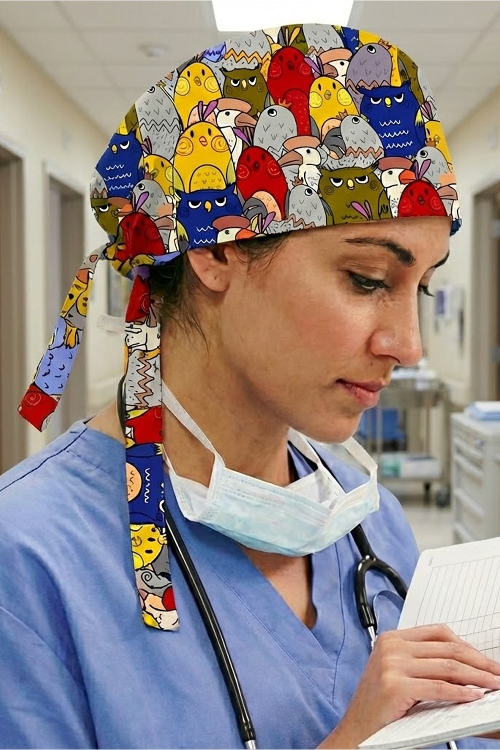 Kızgın Kuşlar Desenli Unisex Cerrahi Bone Hemşire ve Doktor Bone - Kızgın Kuşlar