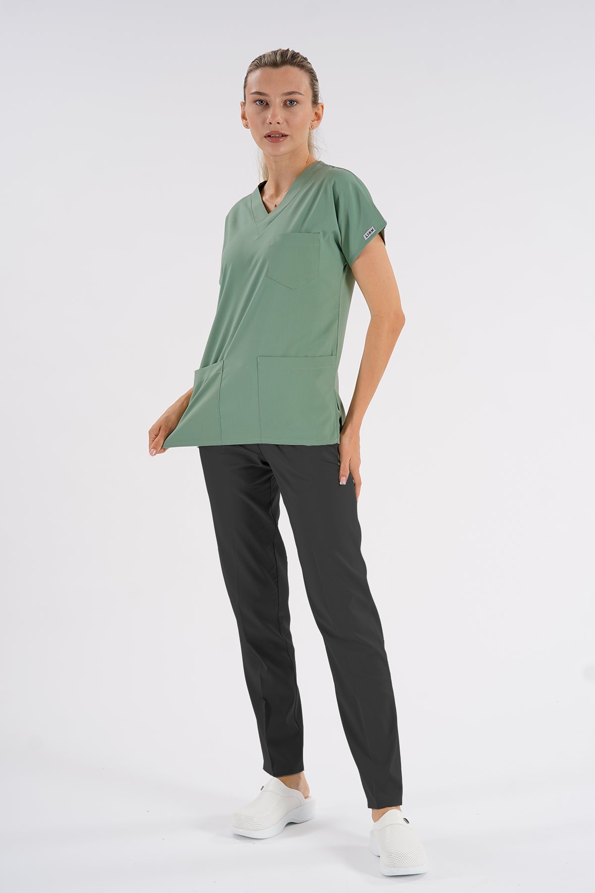 Mint Yeşili Dr.Greys Modeli Soft Likralı Hemşire Doktor Forması Scrubs Tek Üst Unisex Yarasa Kol