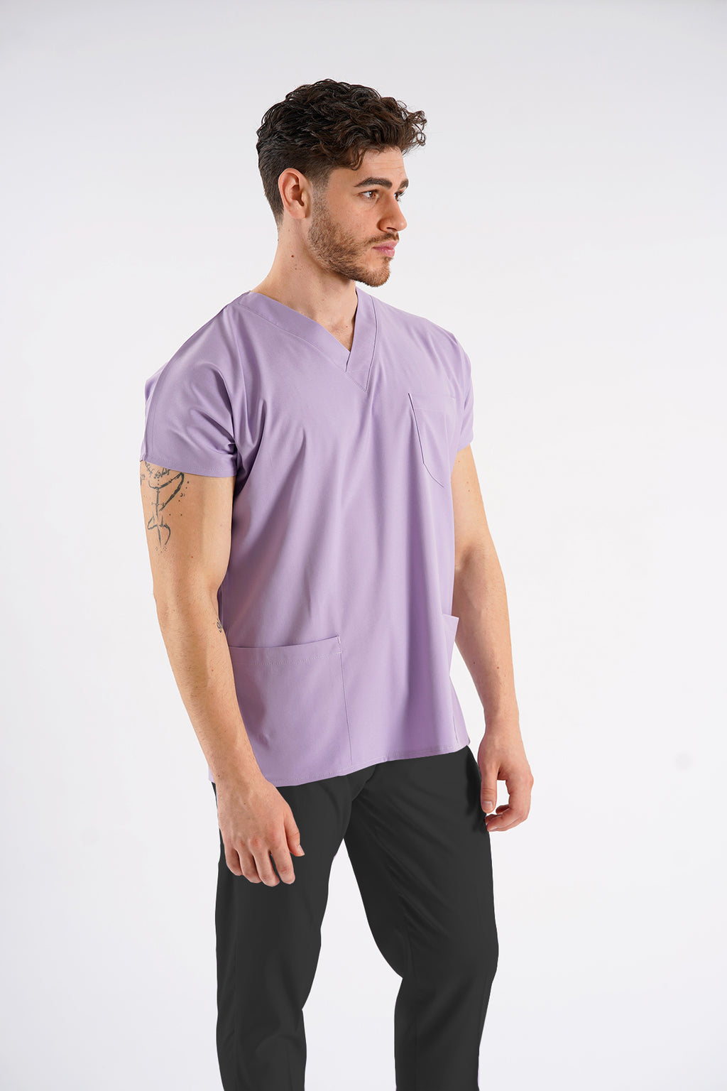 Lila Dr.Greys Modeli Likralı Hemşire Doktor Forması Scrubs Tek Üst Unisex Yarasa Kol