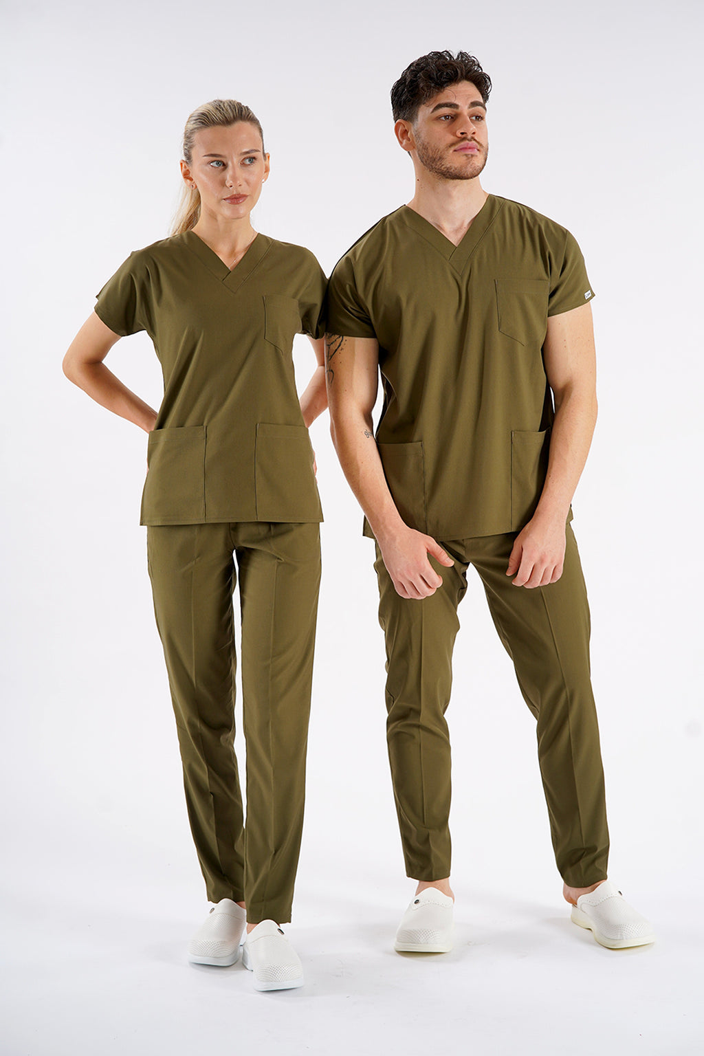 Haki Dr. Greys Modeli Likralı Hemşire Forması Unisex Yarasa Kol Doktor Scrubs Hastane Takımı