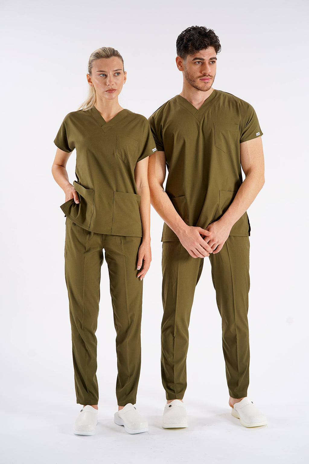 Haki Dr. Greys Modeli Likralı Hemşire Forması Unisex Yarasa Kol Doktor Scrubs Hastane Takımı