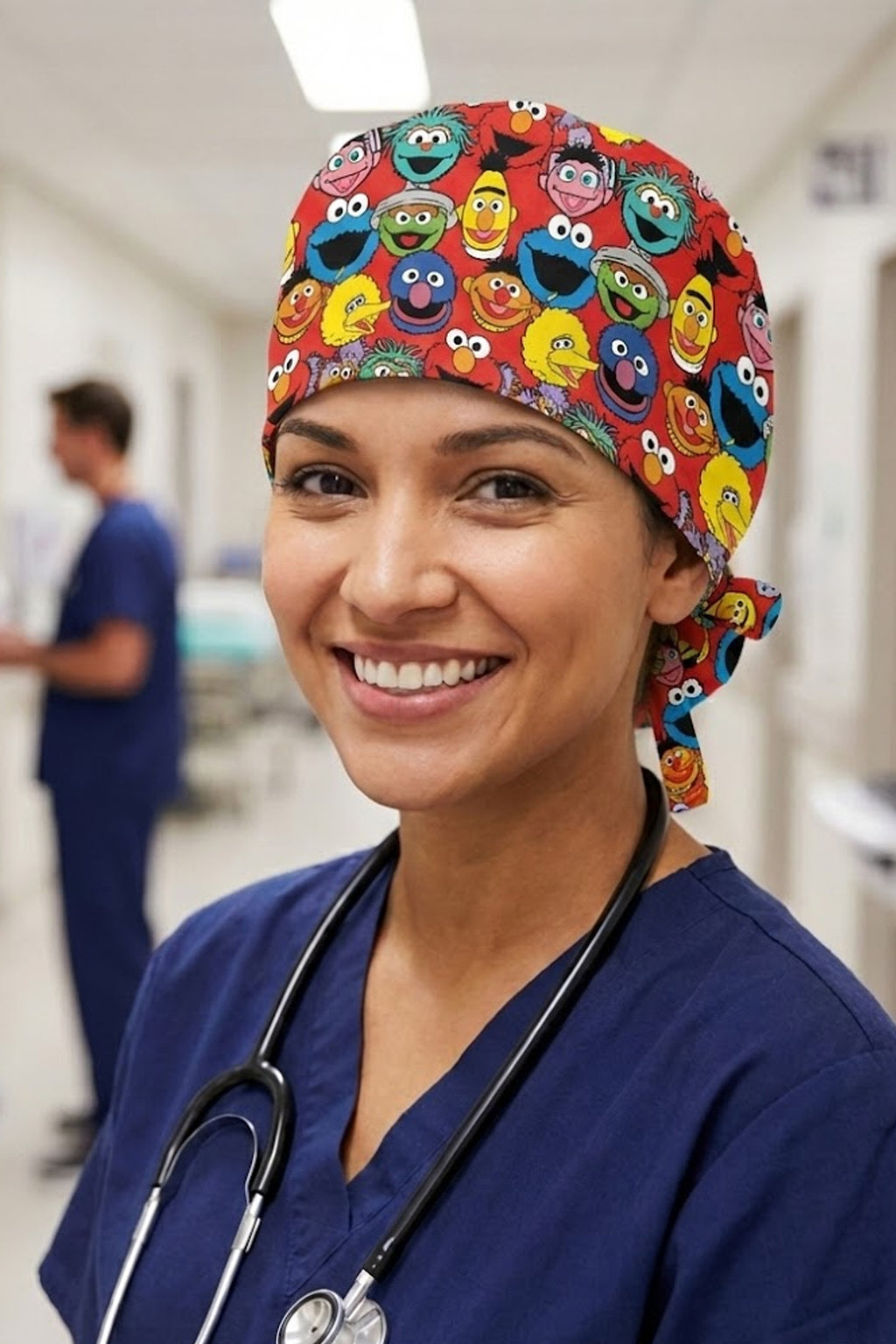 Susam Sokağı Desenli Unisex Cerrahi Bone Hemşire ve Doktor Bone - Susam Sokağı