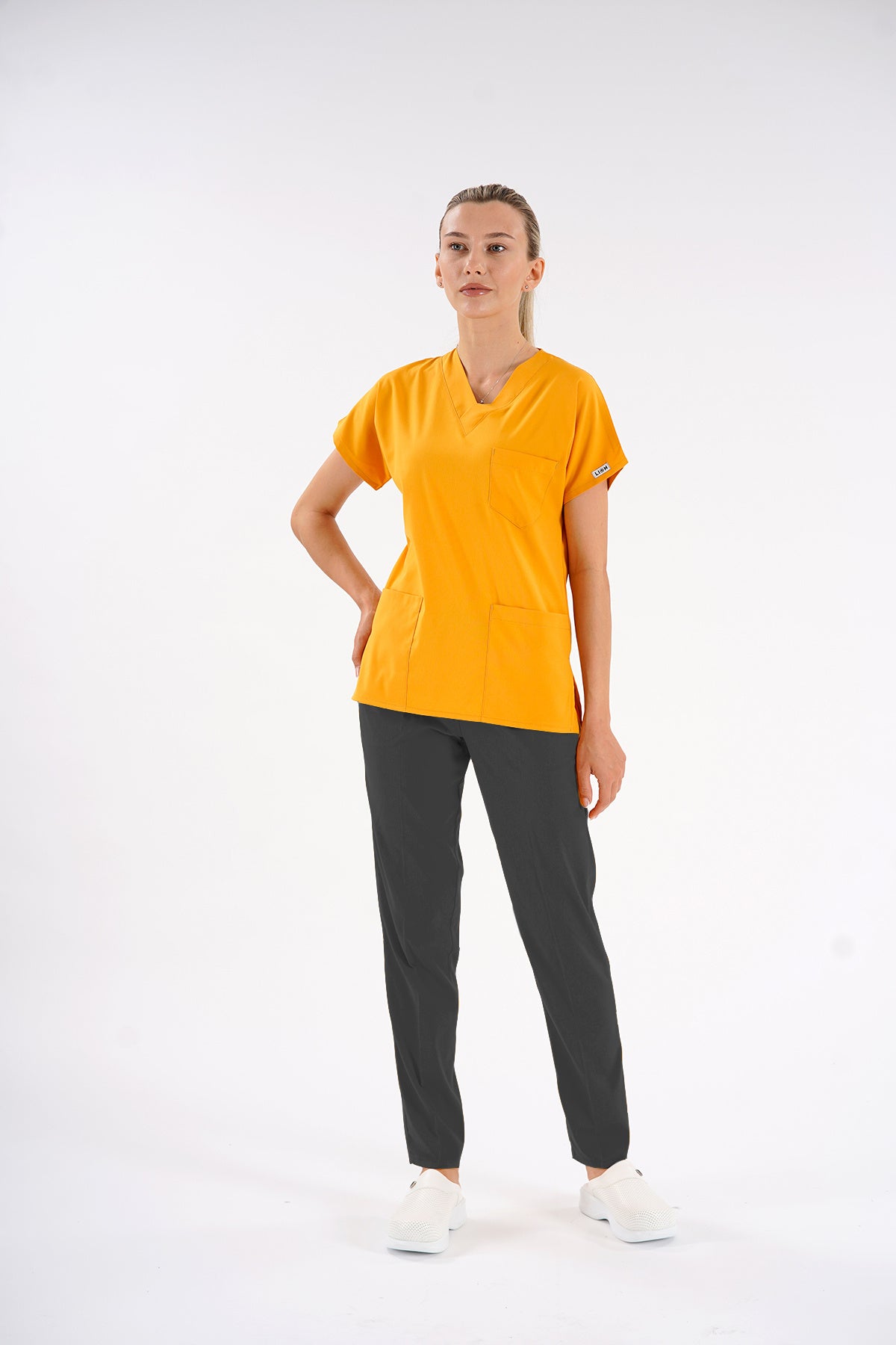 Hardal Dr.Greys Modeli Likralı Hemşire Doktor Forması Scrubs Tek Üst Unisex Yarasa Kol