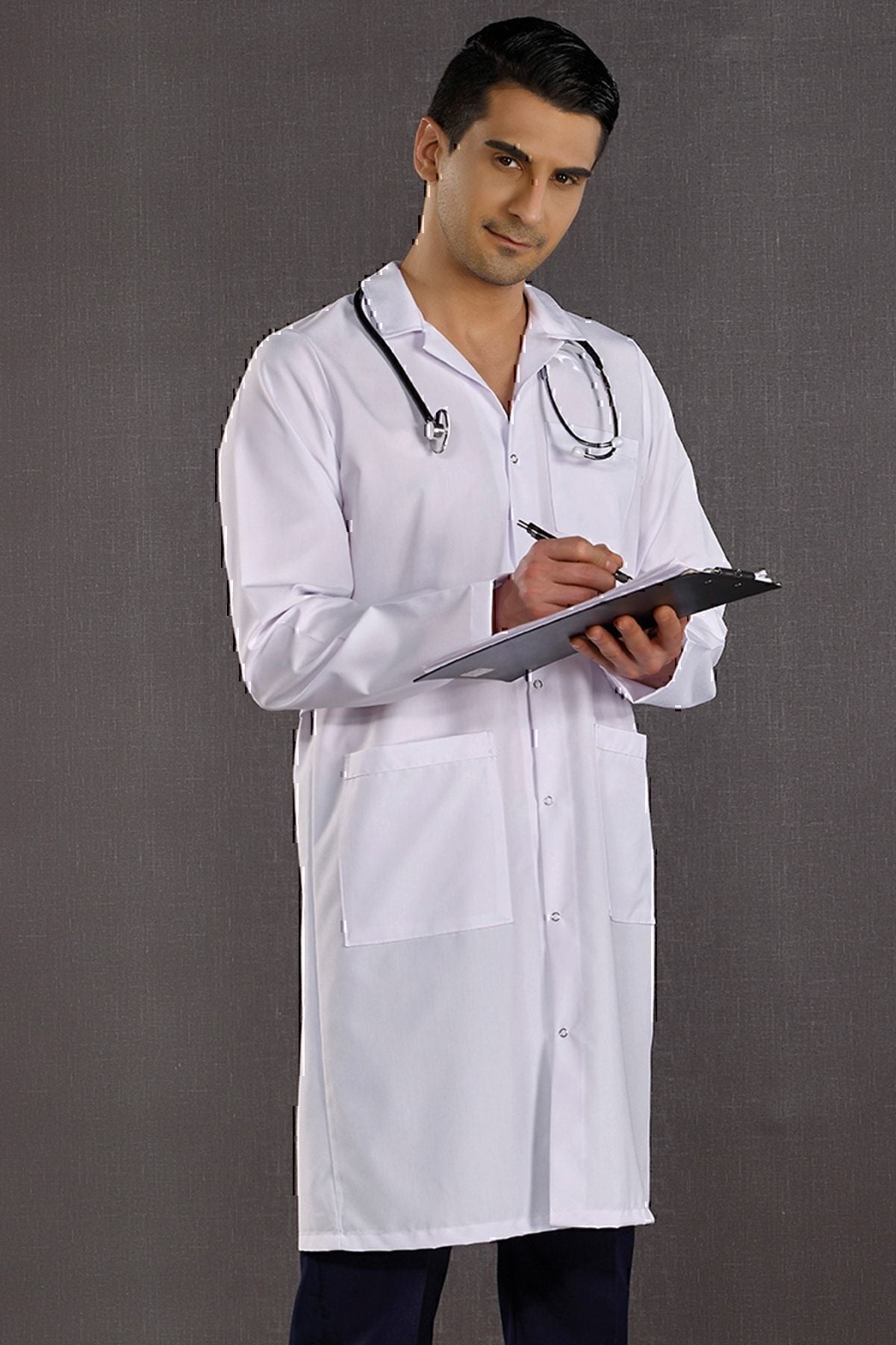 Erkek Klasik Yaka Doktor Önlüğü Hemşire Eczacı Öğretmen Laboratuvar - Alpaka Kumaş