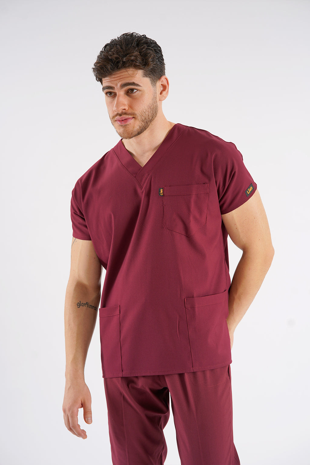 Bordo Dr. Greys Modeli Likralı Hemşire Forması Unisex Yarasa Kol Doktor Scrubs Hastane Takımı