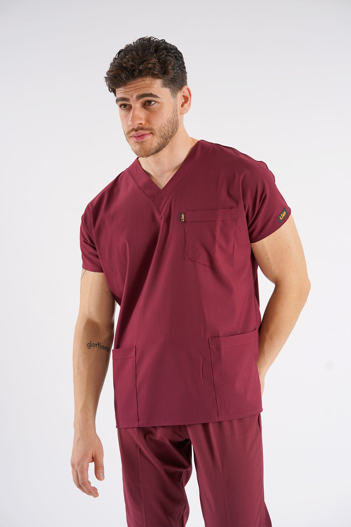 Bordo Dr. Greys Modeli Likralı Hemşire Forması Unisex Yarasa Kol Doktor Scrubs Hastane Takımı