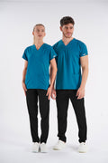 Açık Petrol Yeşili Dr.Greys Modeli Likralı Hemşire Doktor Forması Scrubs Tek Üst Unisex