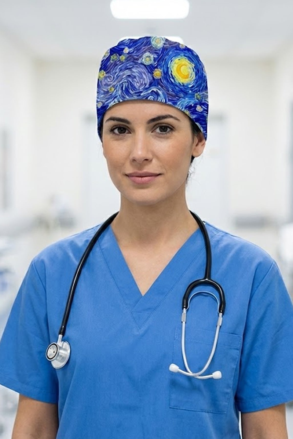 Yıldızlı Gece Desenli Unisex Cerrahi Bone Hemşire ve Doktor Bone - Yıldızlı Gece