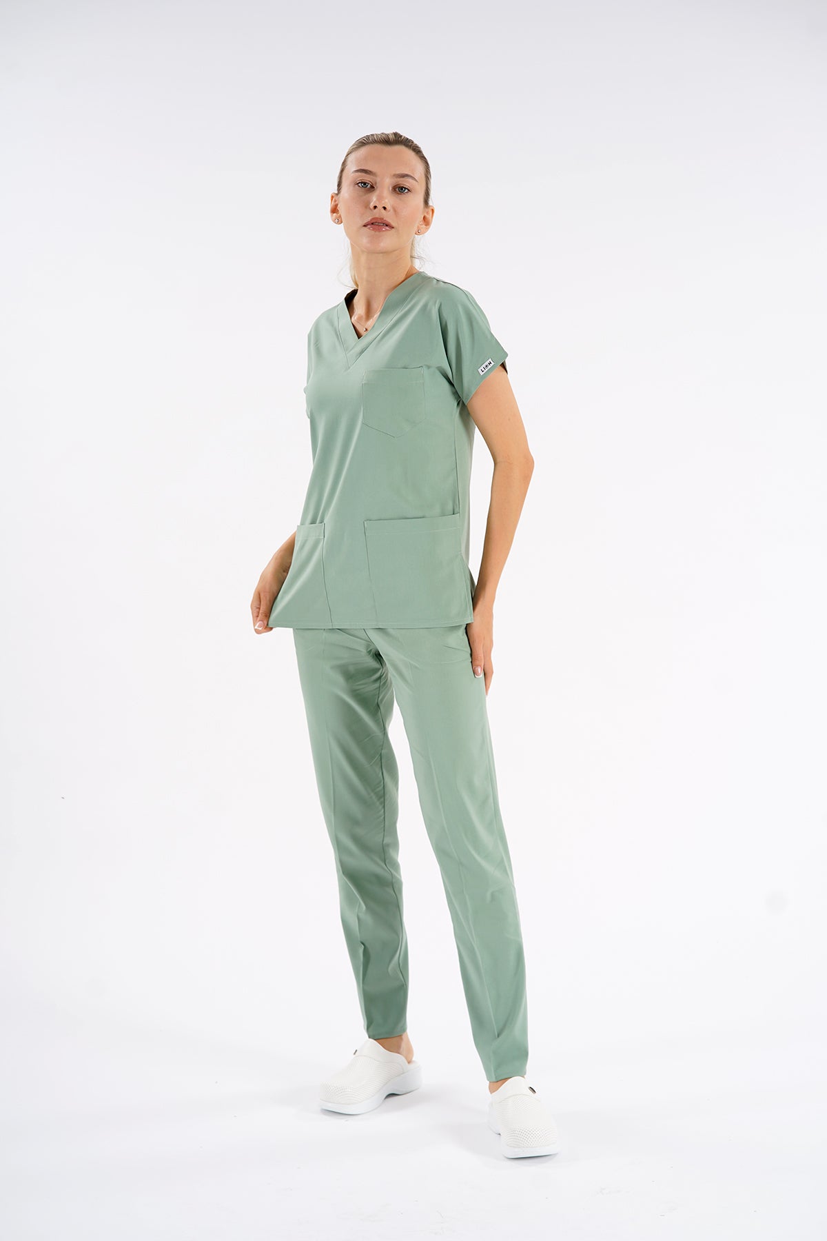 Küf Yeşili Dr. Greys Modeli Likralı Hemşire Forması Unisex Yarasa Kol Doktor Scrubs Hastane Takımı