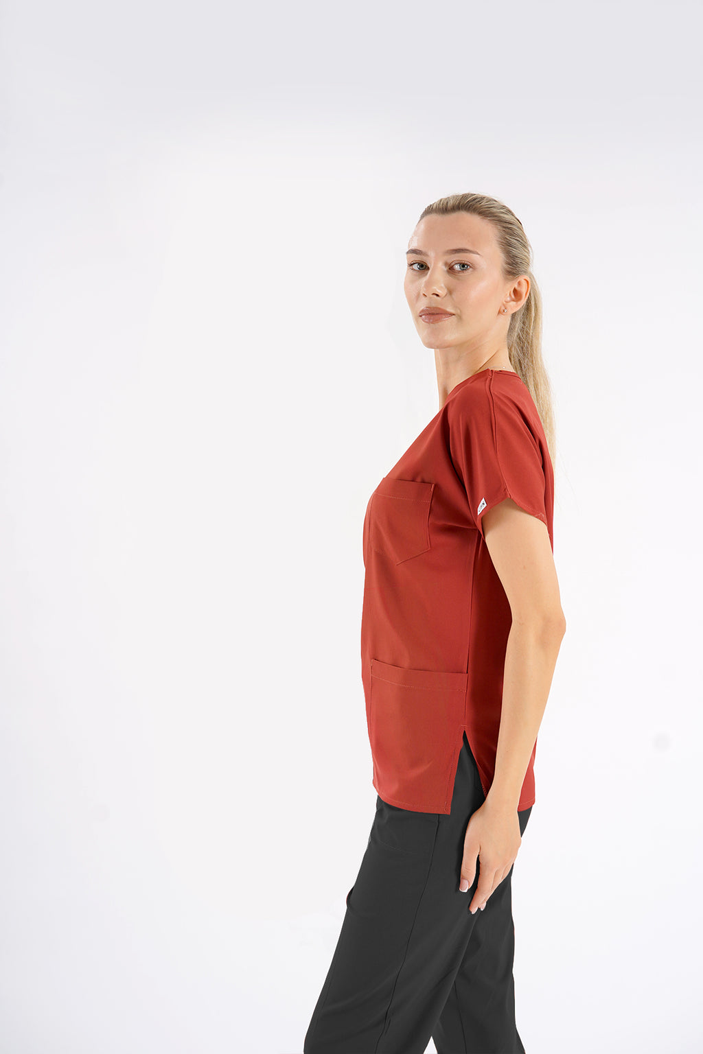 Kiremit Dr.Greys Modeli Likralı Hemşire Doktor Forması Scrubs Tek Üst Unisex Yarasa Kol