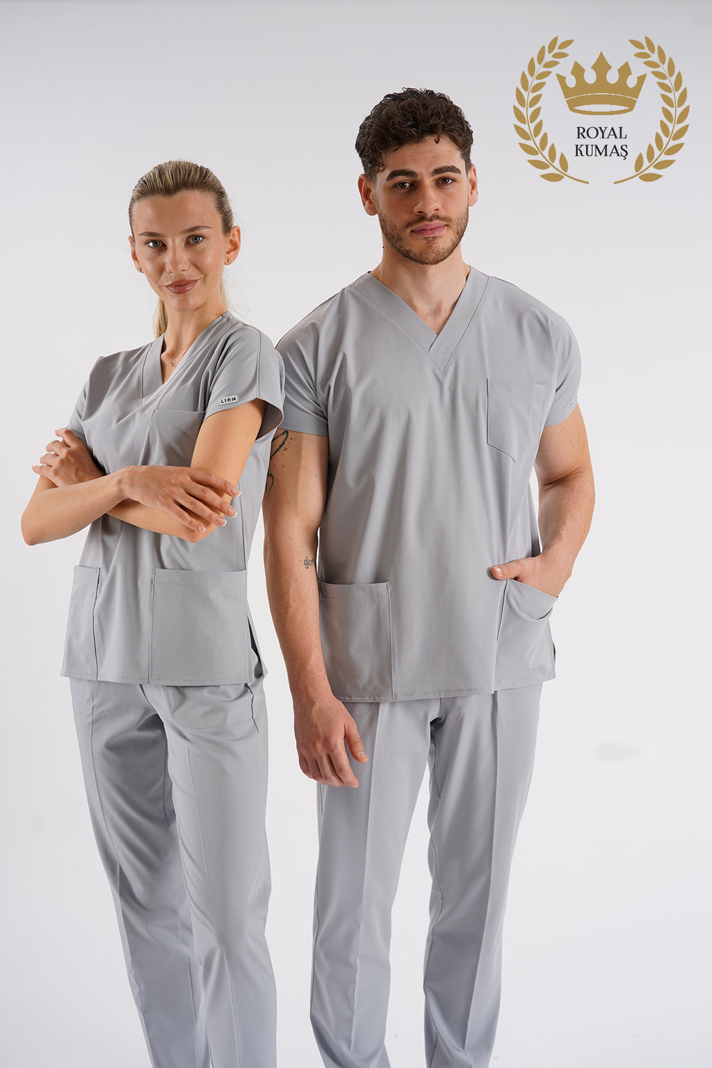 Dr.greys Modeli Açık Gri Royal Çift Yön Likralı Premium Scrubs