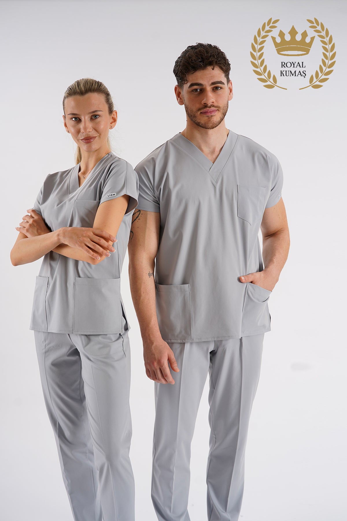 Dr.greys Modeli Açık Gri Royal Çift Yön Likralı Premium Scrubs