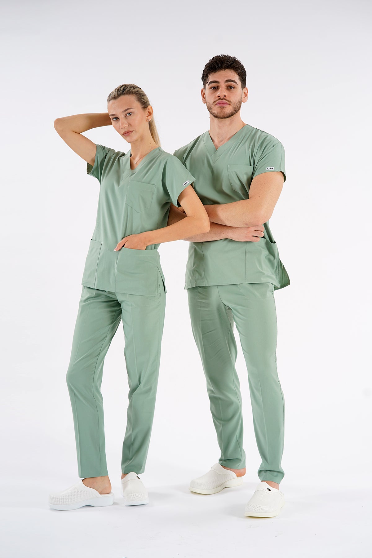 Küf Yeşili Dr. Greys Modeli Likralı Hemşire Forması Unisex Yarasa Kol Doktor Scrubs Hastane Takımı