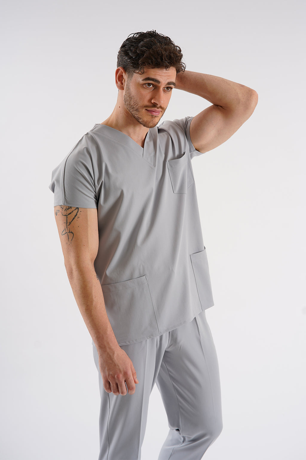 Dr.greys Modeli Açık Gri Royal Çift Yön Likralı Premium Scrubs