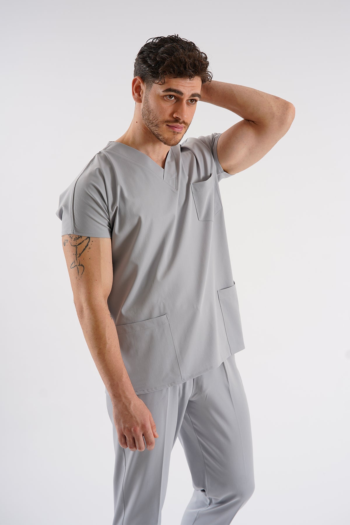 Dr.greys Modeli Açık Gri Royal Çift Yön Likralı Premium Scrubs
