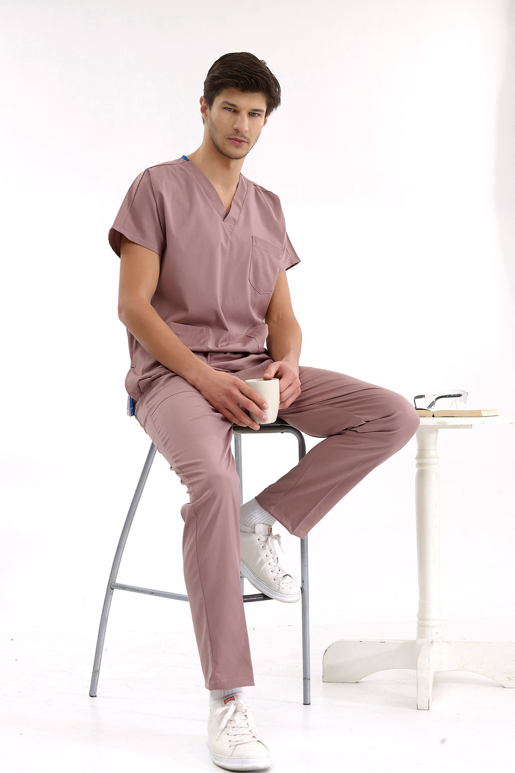 Gül Kurusu Lüks Likralı Greys Alt Üst Takım Doktor Hemşire Scrubs Üniforma