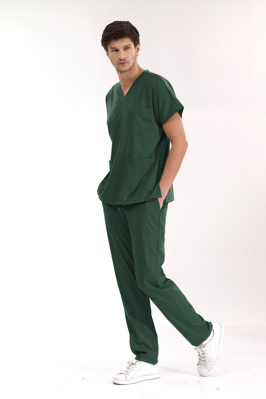 Avcı Yeşili Lüks Likralı Greys Alt Üst Takım Doktor Hemşire Scrubs Üniforma