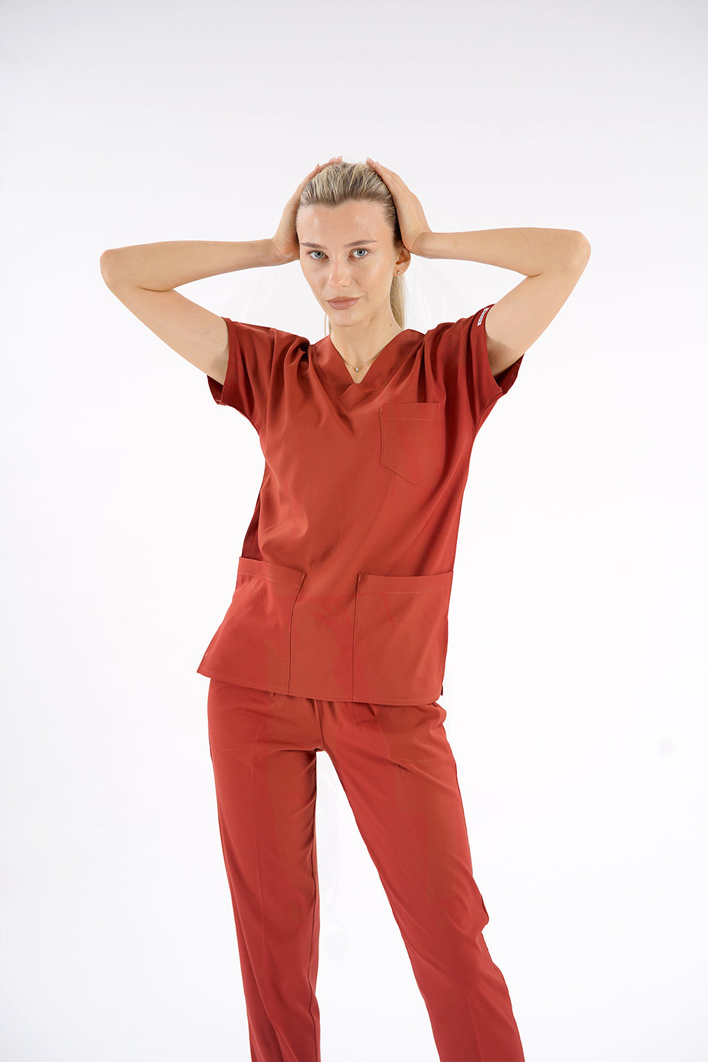 Kiremit Dr. Greys Modeli Likralı Hemşire Forması Unisex Yarasa Kol Doktor Scrubs Hastane Takımı