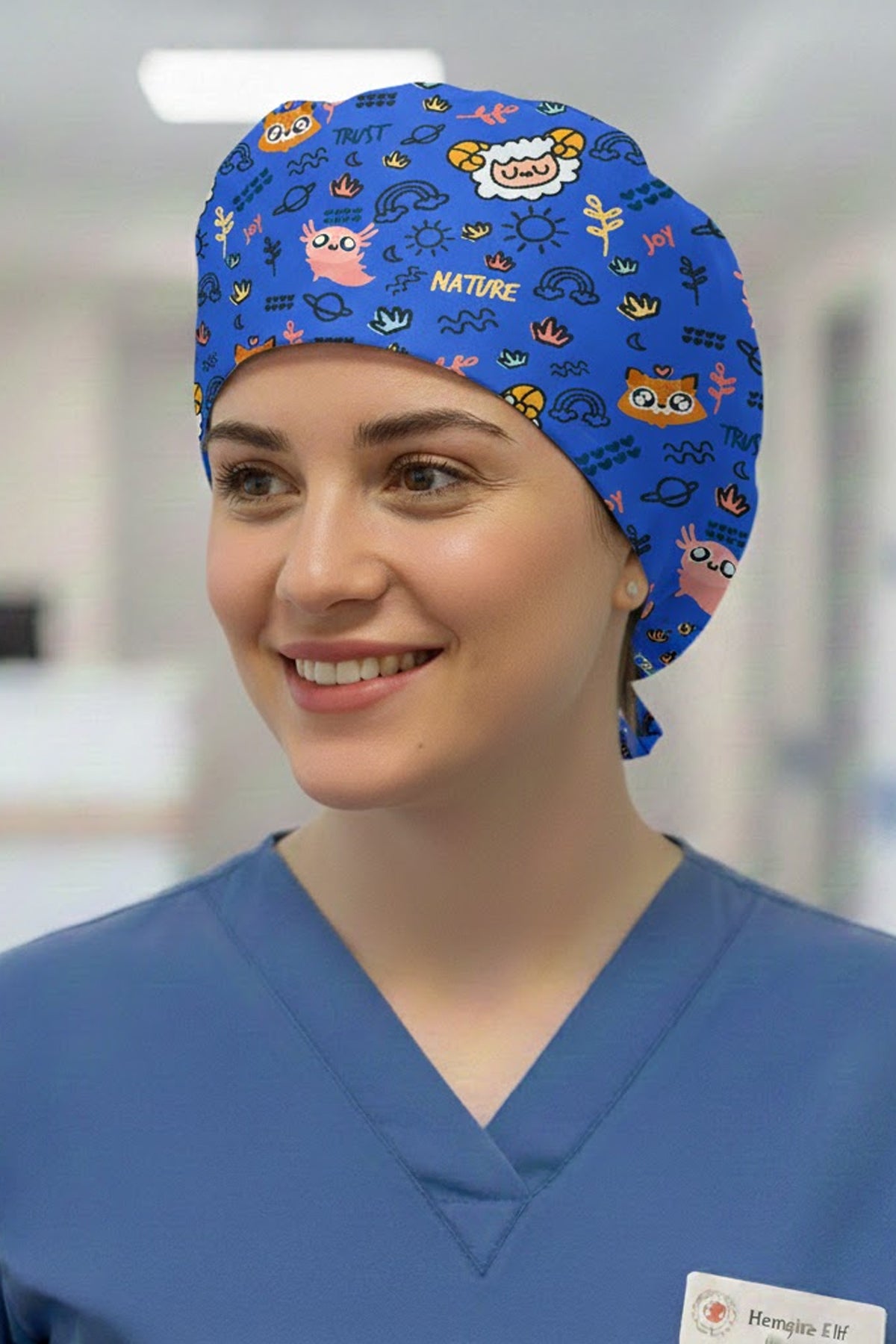 Kuzular Desenli Cerrahi Bone Unisex – Likralı Doktor Hemşire Bonesi - Kuzular