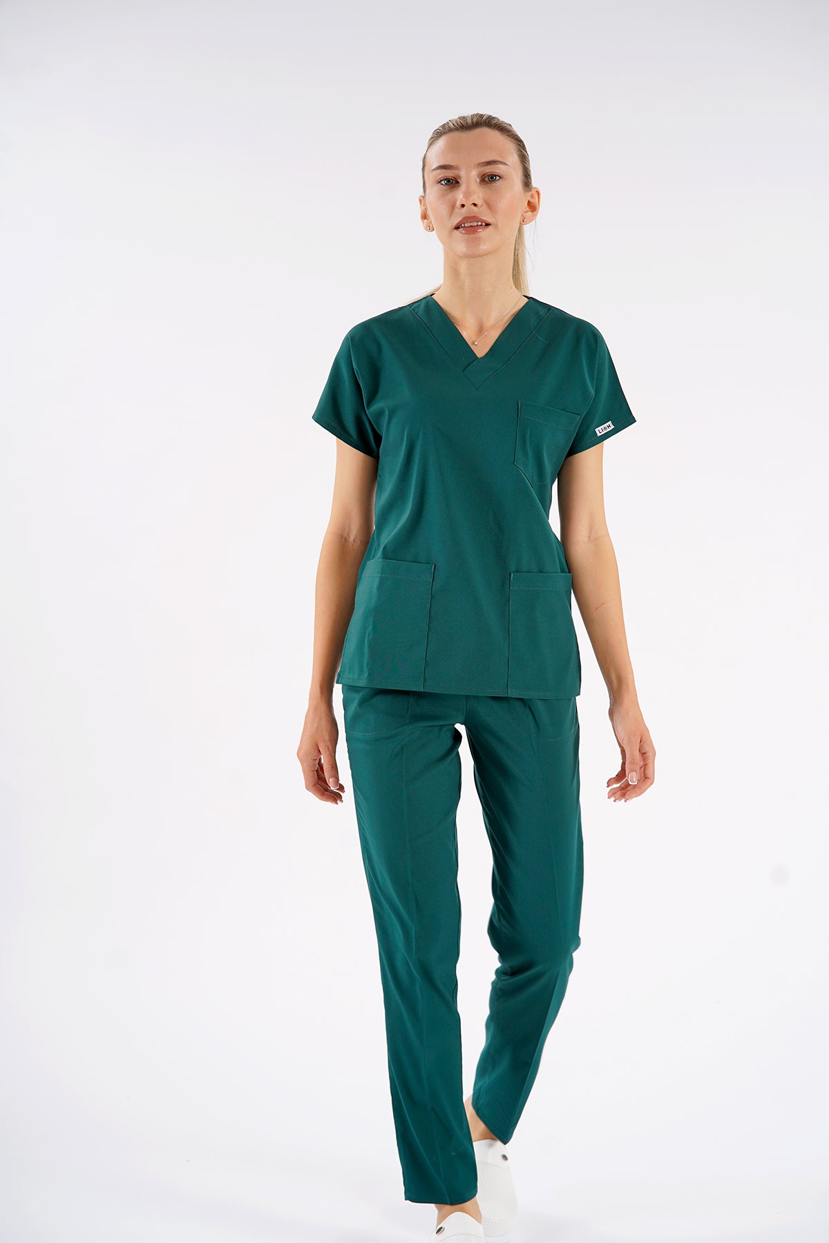 Avcı Yeşili Dr. Greys Modeli Likralı Hemşire Forması Unisex Yarasa Kol Doktor Scrubs Hastane Takımı