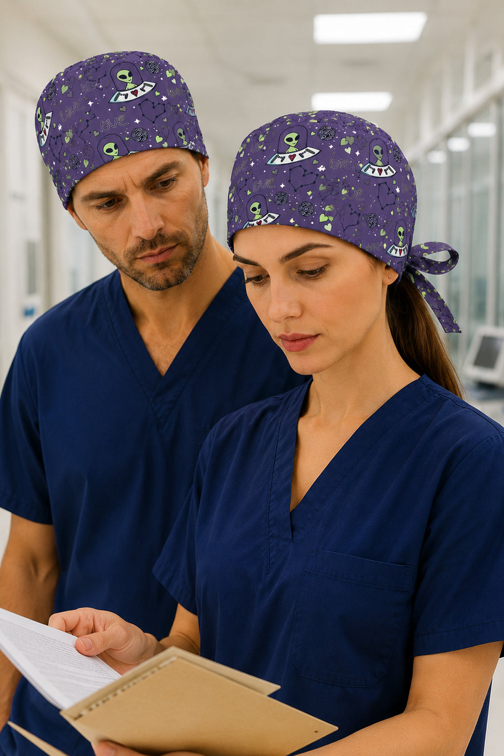 Uzaylı Desenli Unisex Cerrahi Bone Hemşire ve Doktor Bone - Uzaylı