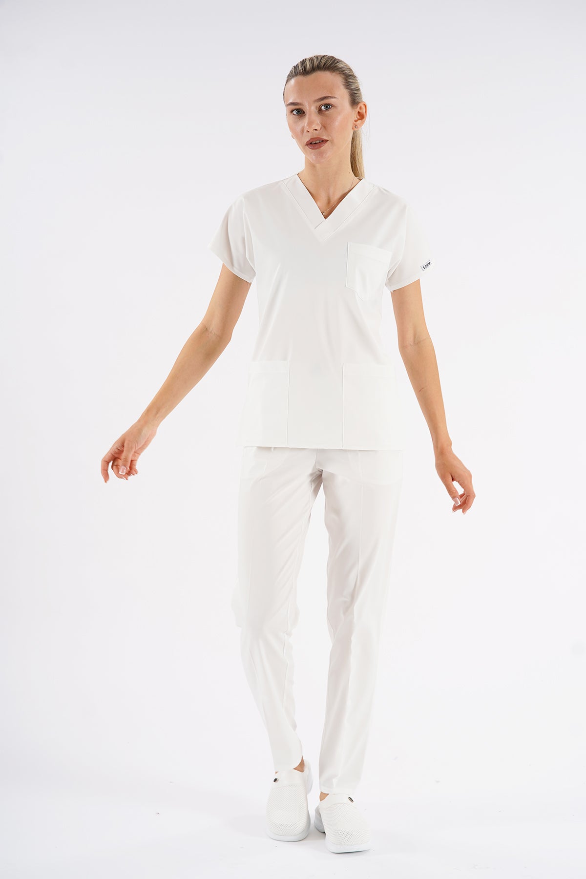 Dr.greys Modeli Beyaz Royal Çift Yön Likralı Premium Scrubs