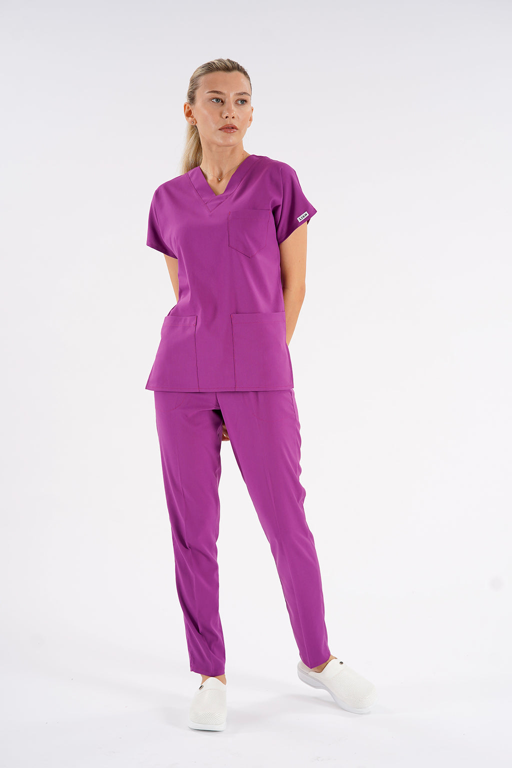 Menekşe Dr. Greys Modeli Likralı Hemşire Forması Unisex Yarasa Kol Doktor Scrubs Hastane Takımı