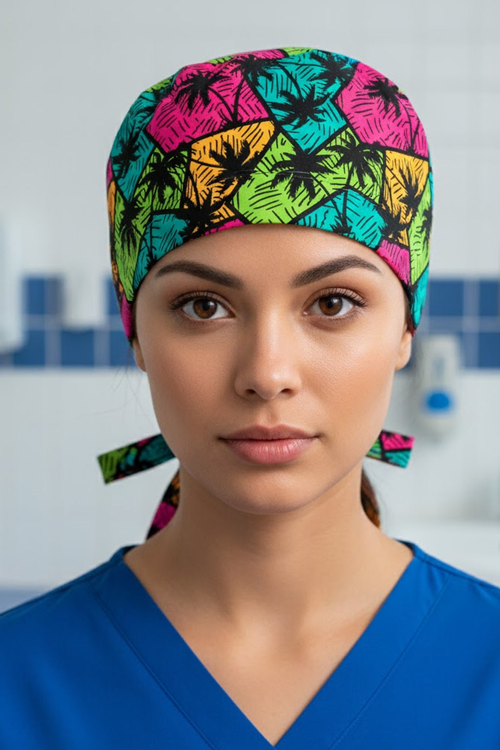 Palmiye Desenli Unisex Cerrahi Bone Hemşire ve Doktor Bone - Palmiye