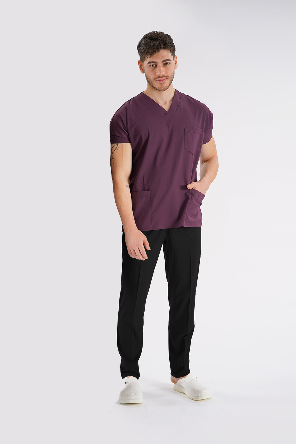 Mürdüm Dr.Greys Modeli Likralı Hemşire Doktor Forması Scrubs Tek Üst Unisex Yarasa Kol