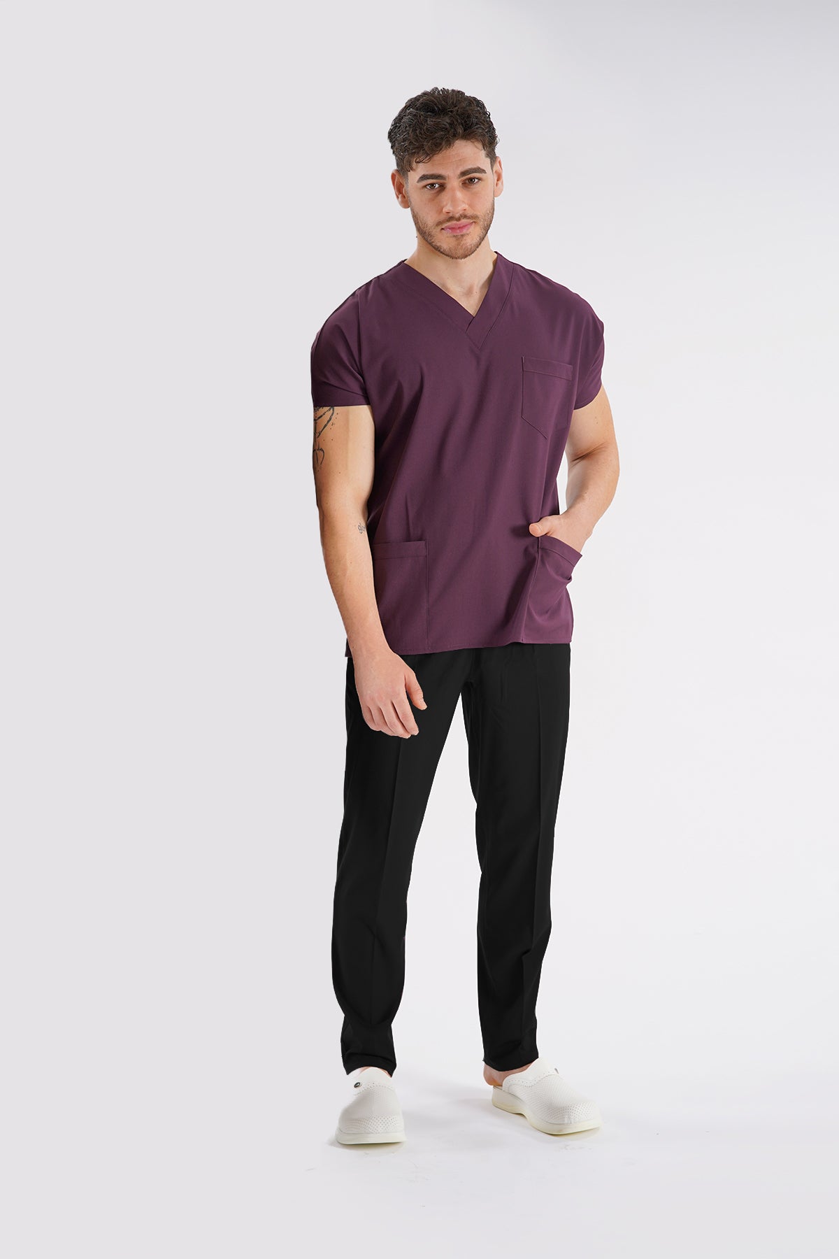 Mürdüm Dr.Greys Modeli Likralı Hemşire Doktor Forması Scrubs Tek Üst Unisex Yarasa Kol