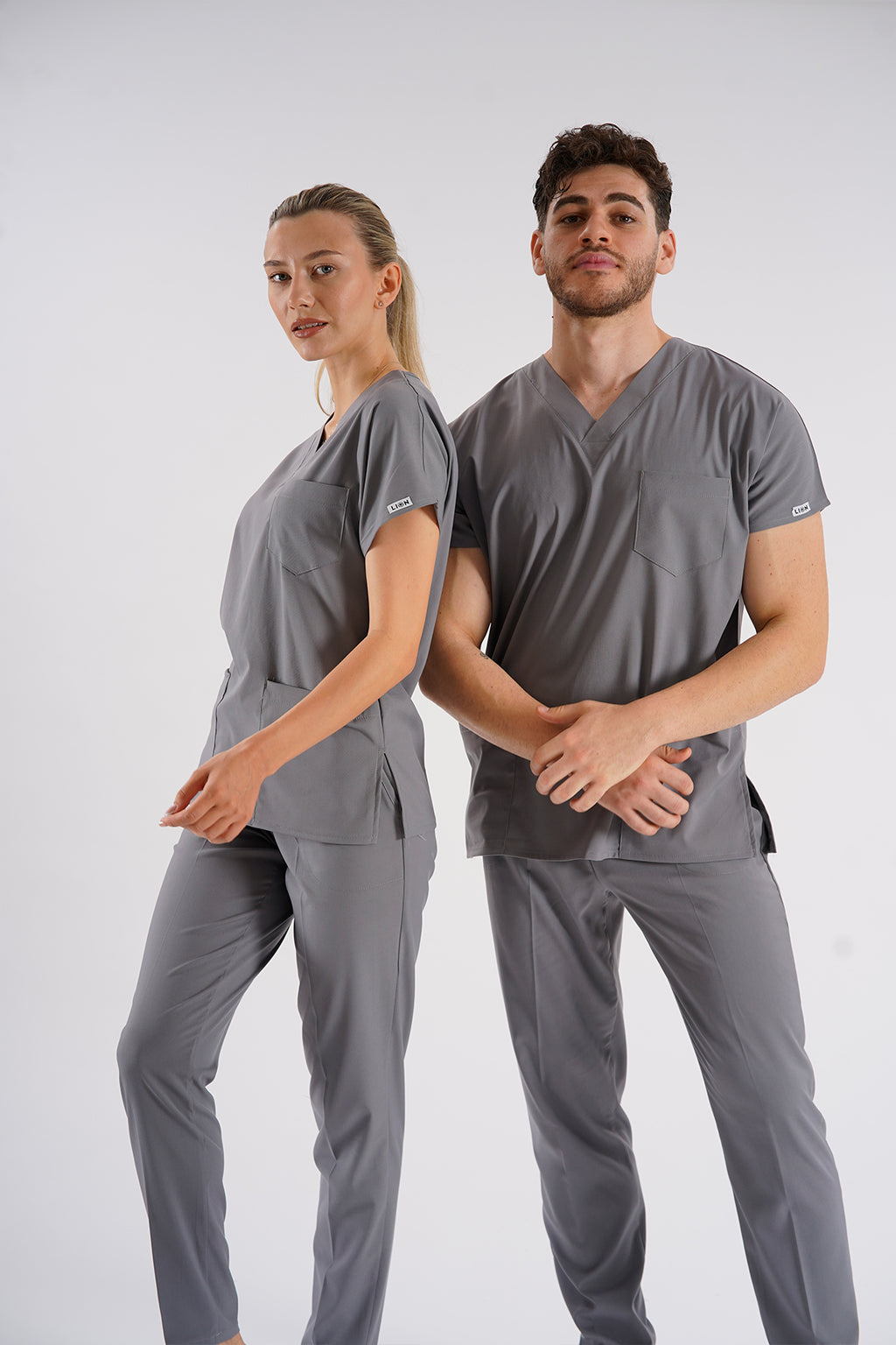 Gri Dr. Greys Modeli Likralı Hemşire Forması Unisex Yarasa Kol Doktor Scrubs Hastane Takımı
