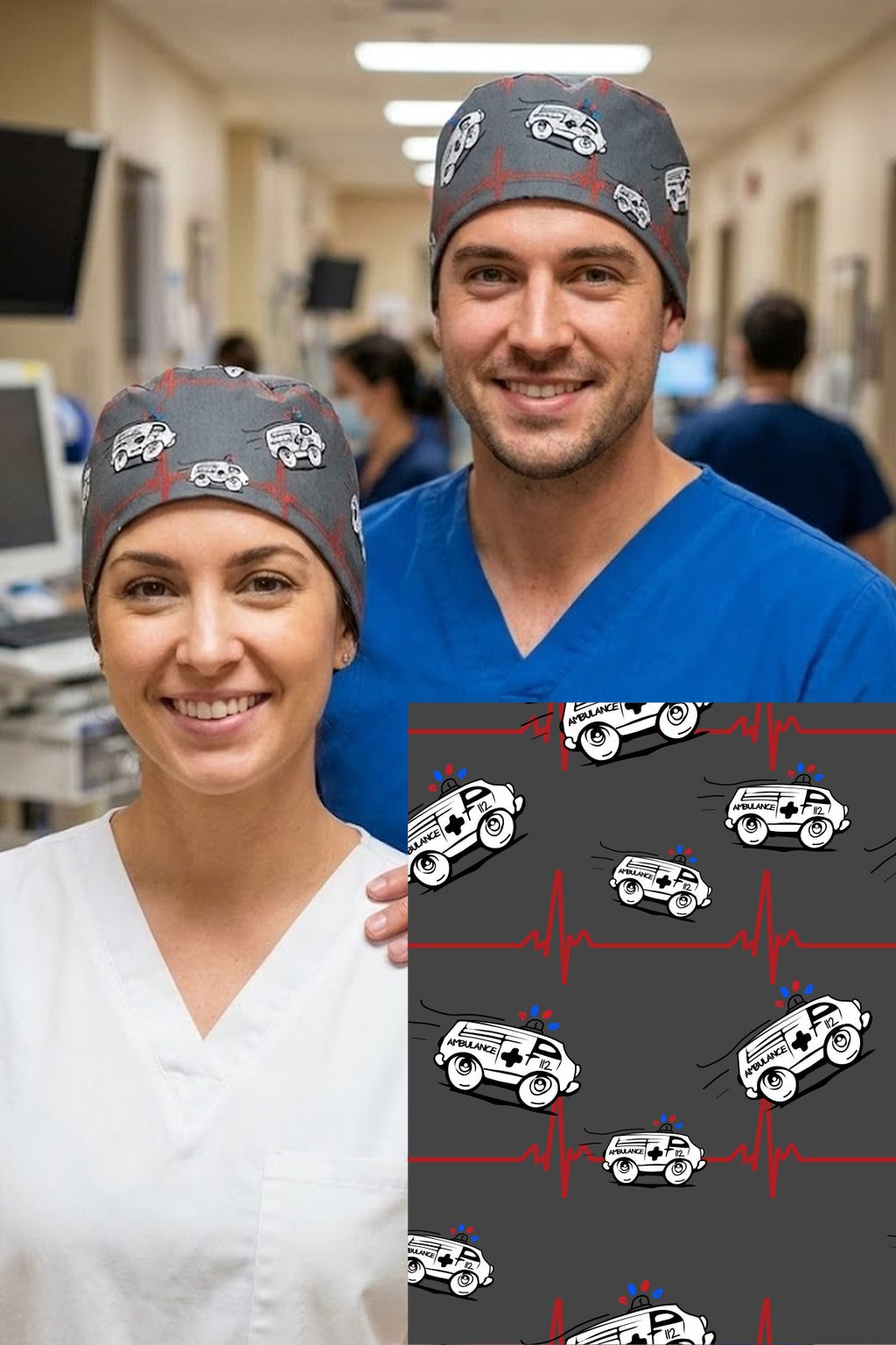 Ambulans Desenli Cerrahi Bone Unisex – Likralı Doktor Hemşire Bonesi - Ambulans