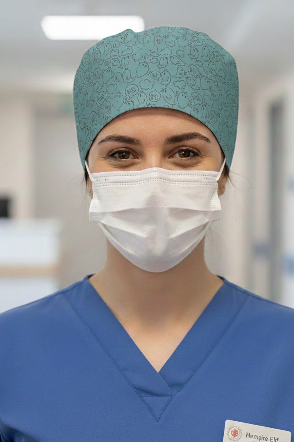 Kuş Pio Civit Desenli Cerrahi Bone Unisex – Likralı Doktor Hemşire Bonesi - Kuş Pio Civit