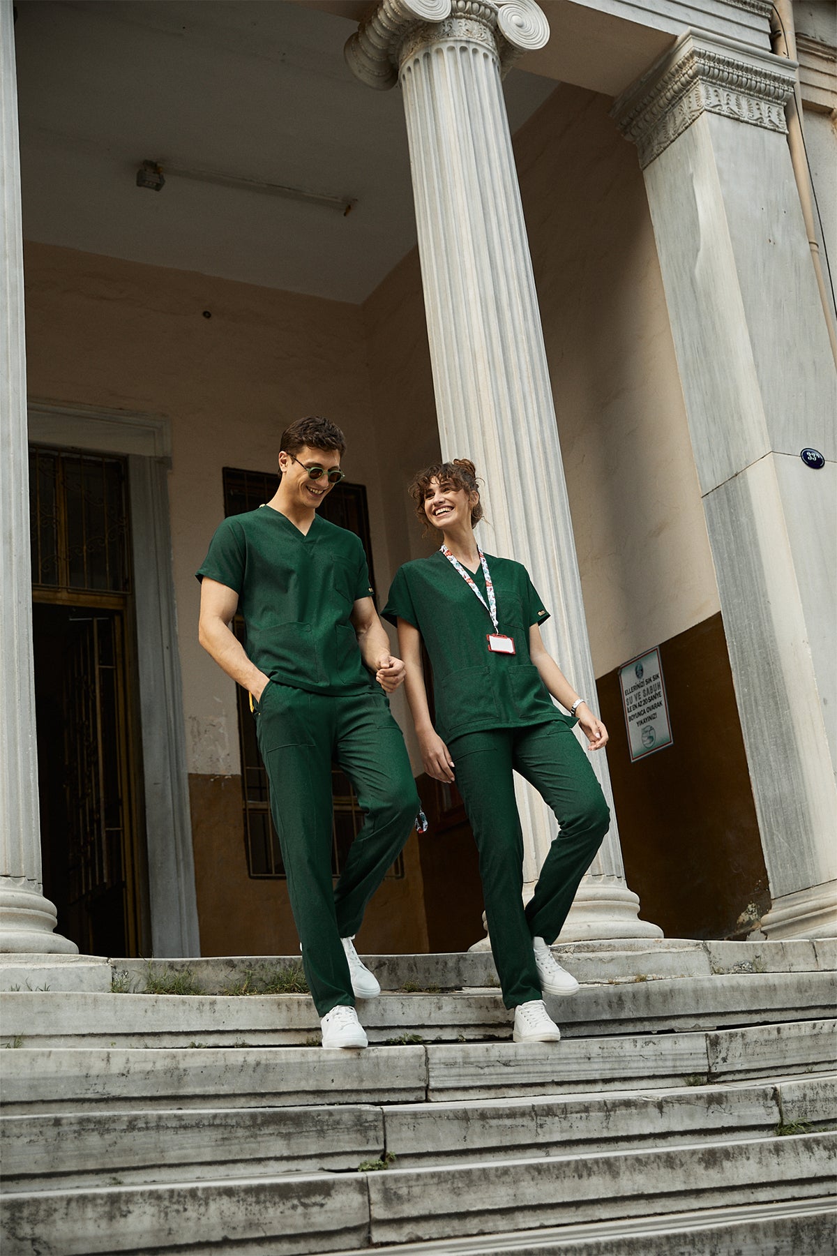 Avcı Yeşili Lüks Likralı Greys Alt Üst Takım Doktor Hemşire Scrubs Üniforma