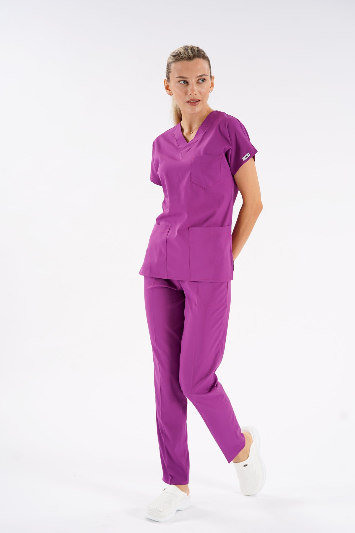 Menekşe Dr. Greys Modeli Likralı Hemşire Forması Unisex Yarasa Kol Doktor Scrubs Hastane Takımı