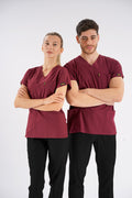 Bordo Dr.Greys Modeli Likralı Hemşire Doktor Forması Scrubs Tek Üst Unisex Yarasa Kol
