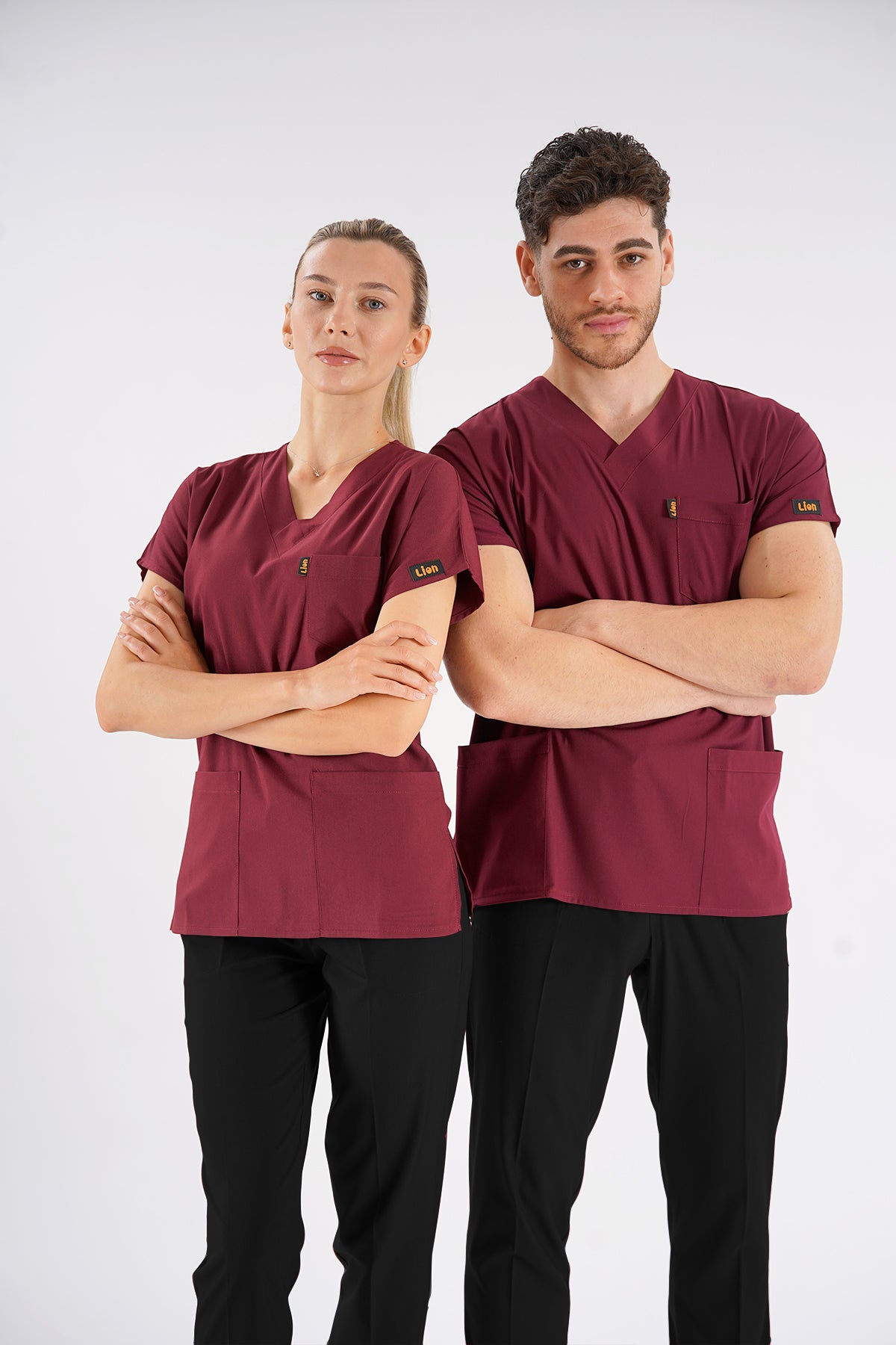 Bordo Dr.Greys Modeli Likralı Hemşire Doktor Forması Scrubs Tek Üst Unisex Yarasa Kol