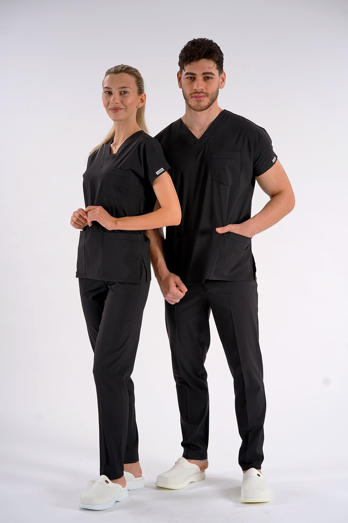 Siyah Dr. Greys Modeli Likralı Hemşire Forması Unisex Yarasa Kol Doktor Scrubs Hastane Takımı