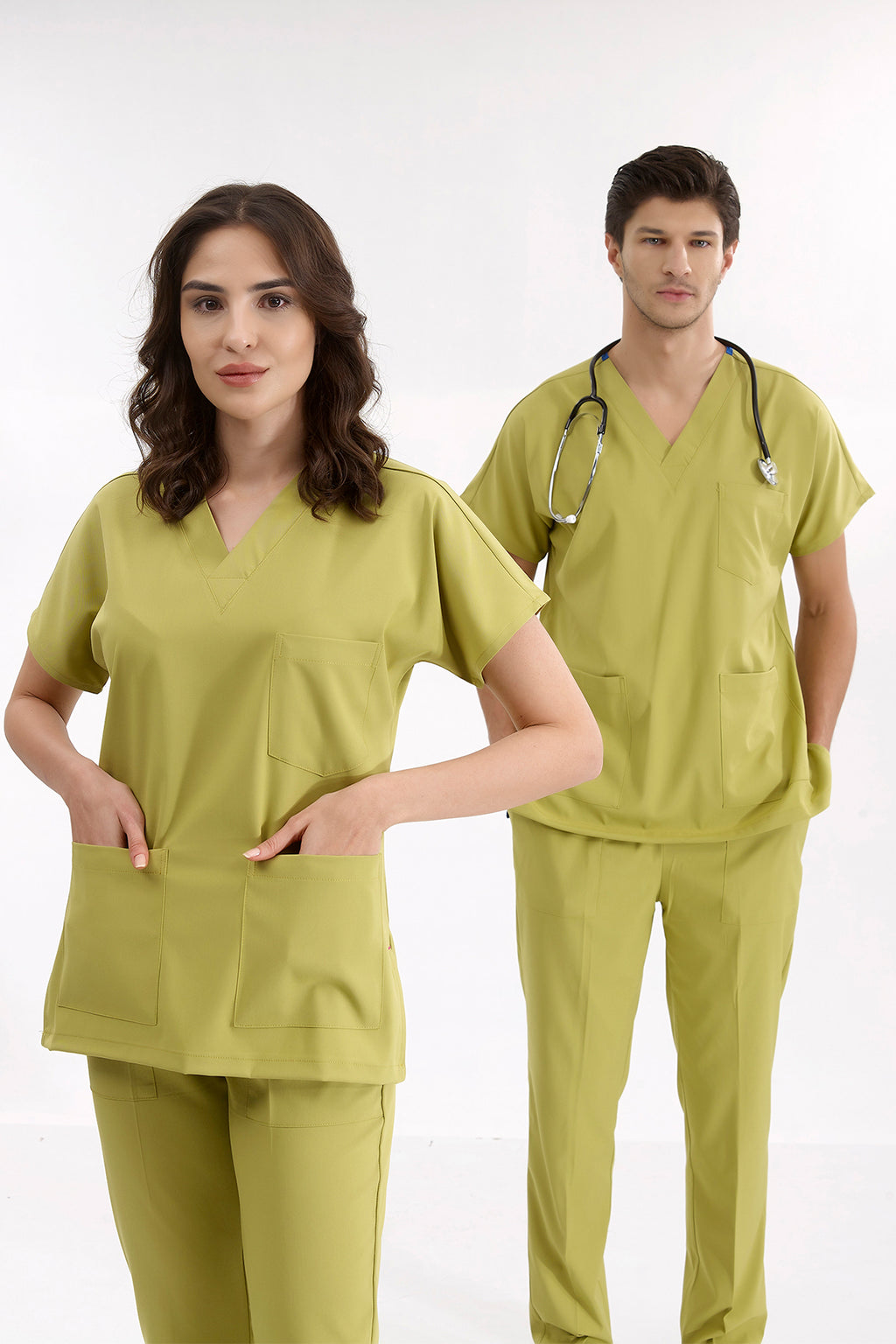 Antep Fıstığı Lüks Likralı Greys Alt Üst Takım Doktor Hemşire Scrubs Üniforma