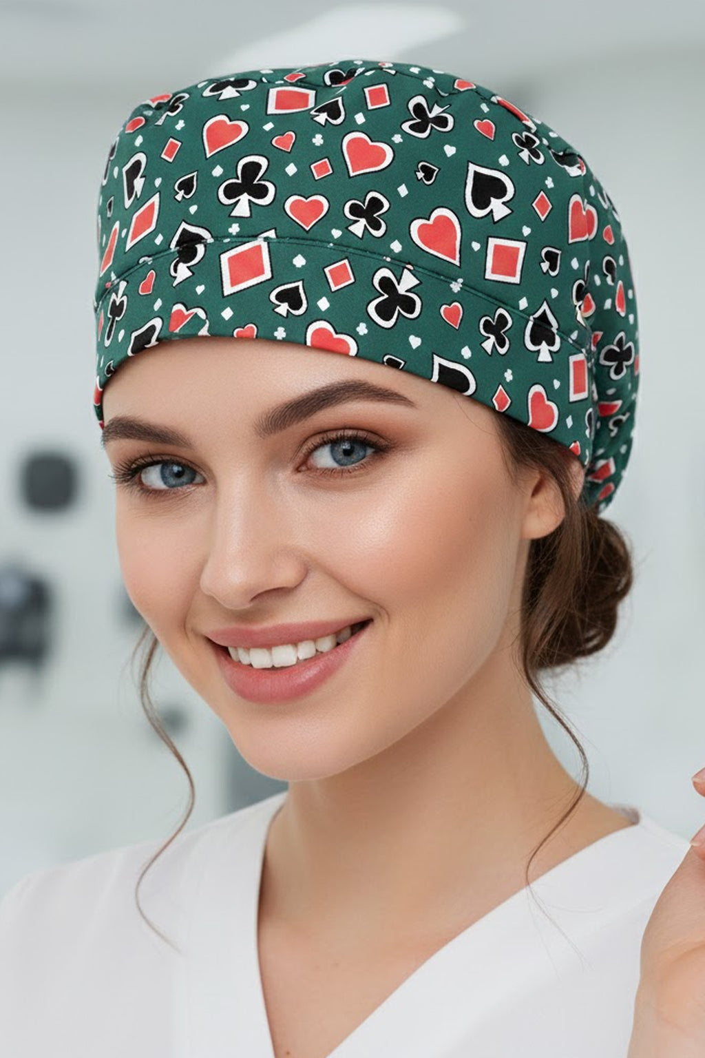 Poker Desenli Cerrahi Bone Unisex – Likralı Doktor Hemşire Bonesi - Poker
