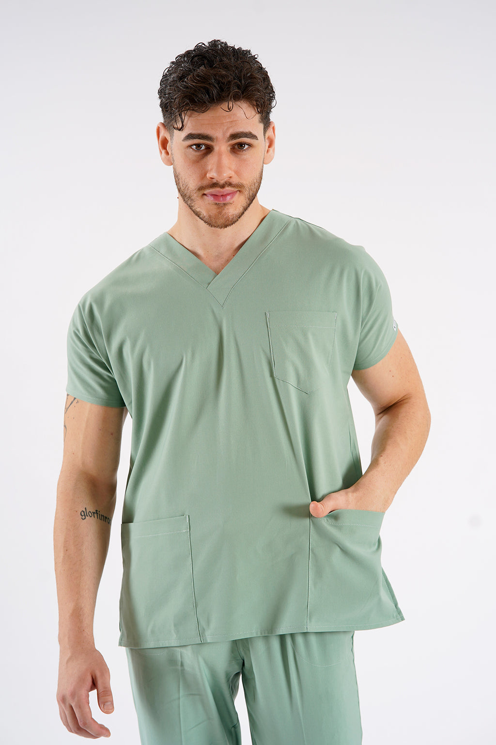 Küf Yeşili Dr. Greys Modeli Likralı Hemşire Forması Unisex Yarasa Kol Doktor Scrubs Hastane Takımı