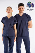 Lacivert Dr. Greys Modeli Likralı Hemşire Forması Unisex Yarasa Kol Doktor Scrubs Hastane Takımı