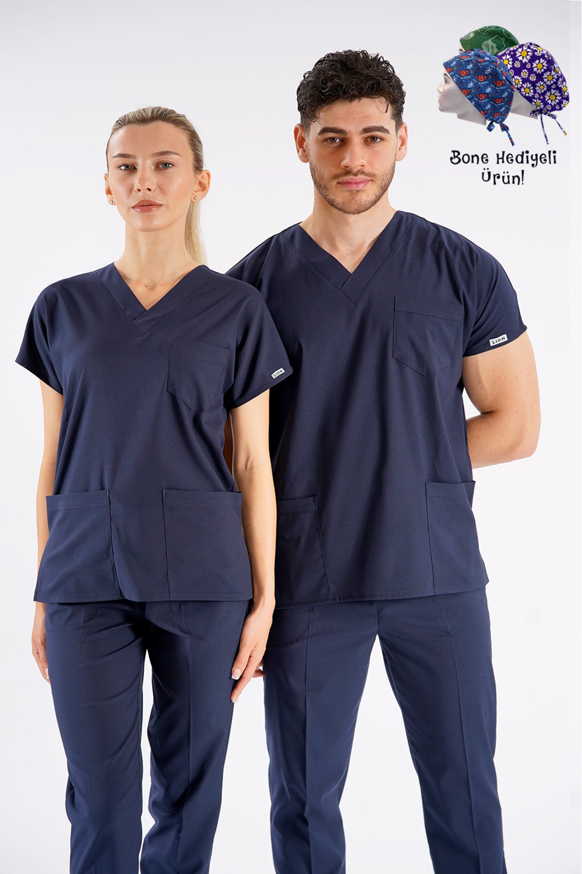 Lacivert Dr. Greys Modeli Likralı Hemşire Forması Unisex Yarasa Kol Doktor Scrubs Hastane Takımı