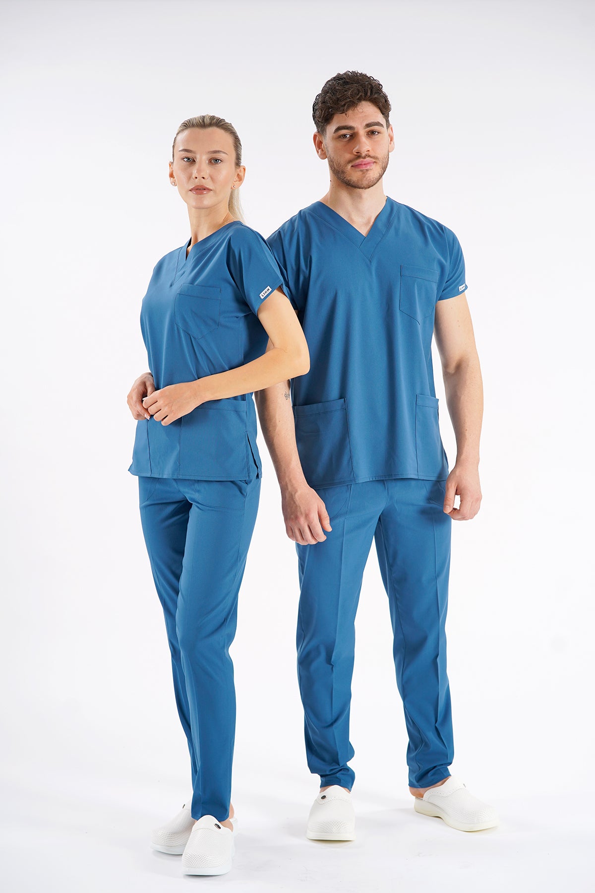 Fırtına Mavi Dr. Greys Modeli Likralı Hemşire Forması Unisex Yarasa Kol Doktor Scrubs Hastane Takımı