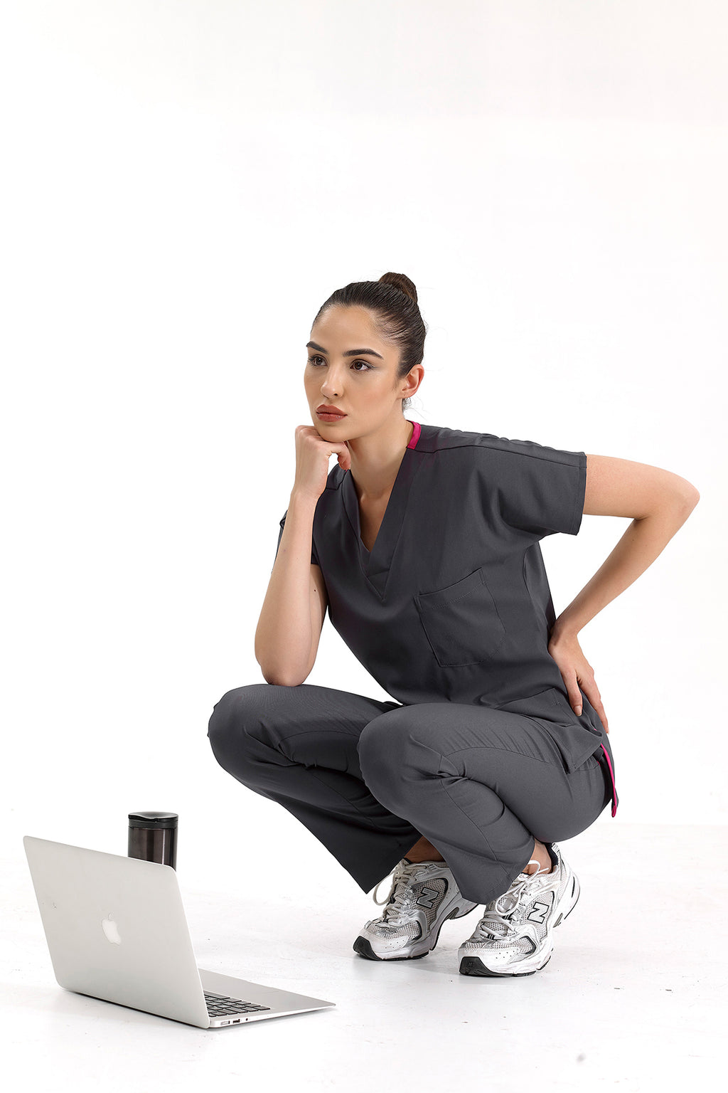 Füme Lüks Likralı Greys Alt Üst Takım Doktor Hemşire Scrubs Üniforma