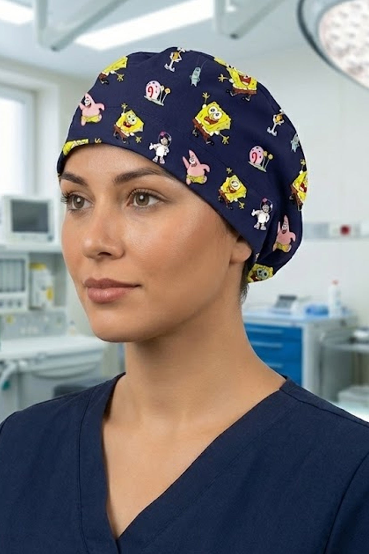 Sünger Bob Lacivert Desenli Cerrahi Bone Unisex - Sünger Bob Lacivert