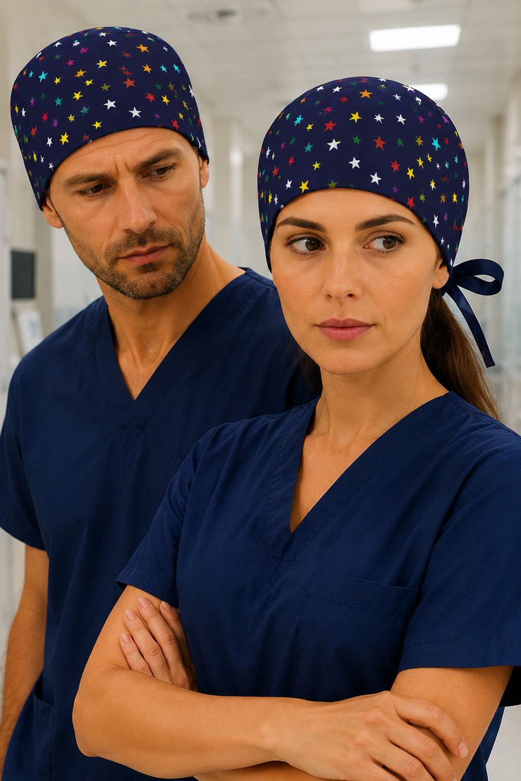 Renkli Yıldızlar Desenli Unisex Cerrahi Bone Hemşire ve Doktor Bone - Çok Renkli