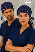 Renkli Yıldızlar Desenli Unisex Cerrahi Bone Hemşire ve Doktor Bone - Çok Renkli