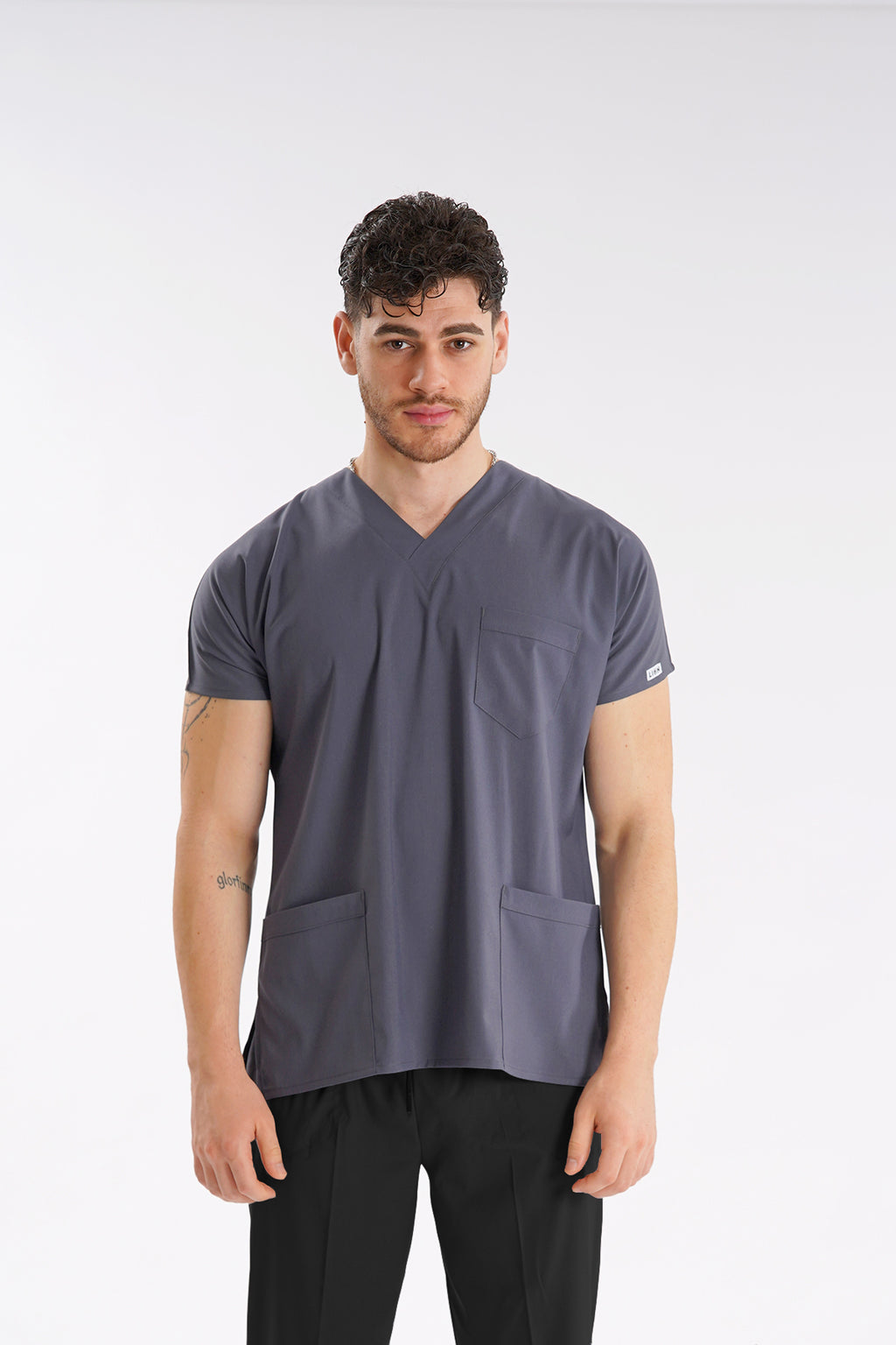 Füme Dr.Greys Modeli Likralı Hemşire Doktor Forması Scrubs Tek Üst Unisex Yarasa Kol